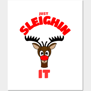 REINDEER Merry Christmas Just Sleighin In Posters and Art